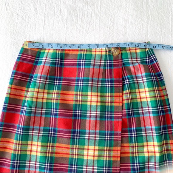 Vintage plaid wrap skirt by Ambitions multicolor rainbow plaid fits like size 4 - Picture 5 of 7